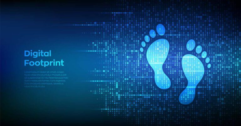 Digital footprint background made with binary code. Digital Signature. Computer identity. Biometric information protection. Personal web track. Matrix background with digits 1.0. Vector Illustration